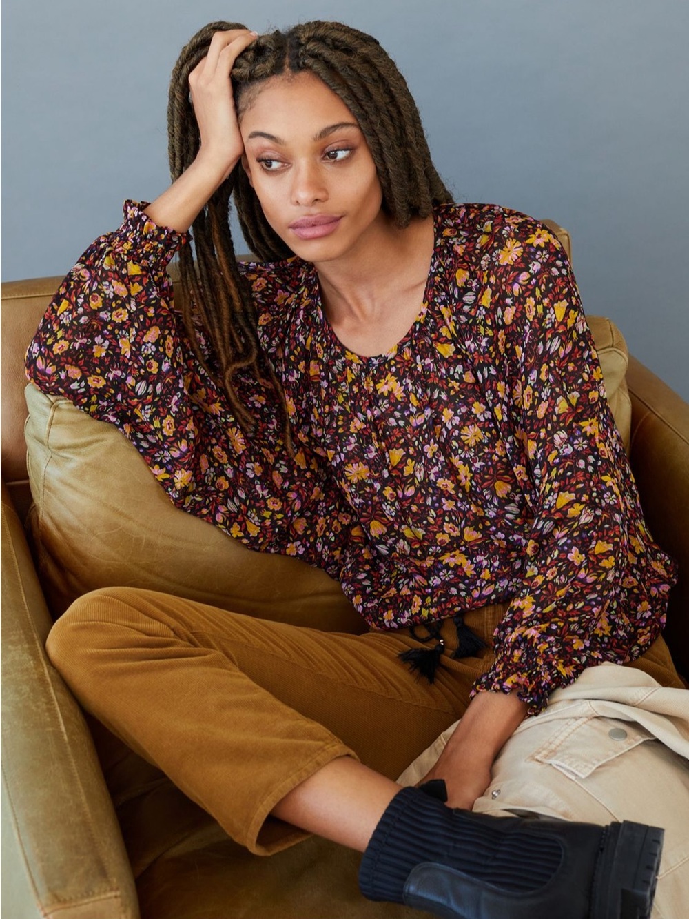 Anthropologie Pauline Balloon-Sleeved Size XS Floral Blouse